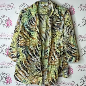 Alia Vibrant Patterned Blouse tropical floral style leafs button up top